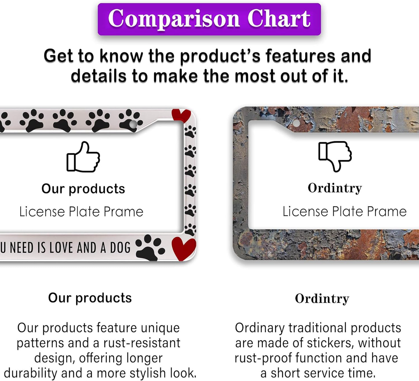 License Plate Frames Black, White, and Red License Plate Frame All You Need is Love and a Dog Universal Aluminum Car Accessory 2 Pack with Screw Covers Set