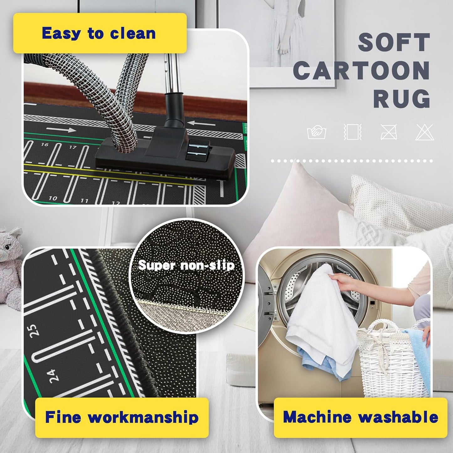 Play Rug for Playroom 59"x39" Traffic System Playmat Car Rugs for Toy Boys Carpet City Pretend Play Non-Slip Washable