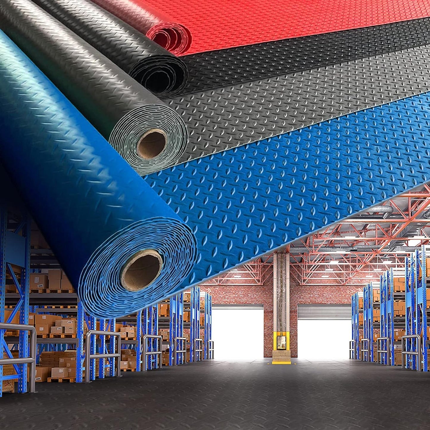 Boshen 5Ft x 12Ft Garage Floor Mat 2.5mm Thickened Rubber Flooring Roll 60sqft Diamond Plate PVC Rubber Trailer Mat Non-Slip Floor Protector Mat for Garage Warehouse Basement Trailer - Blue