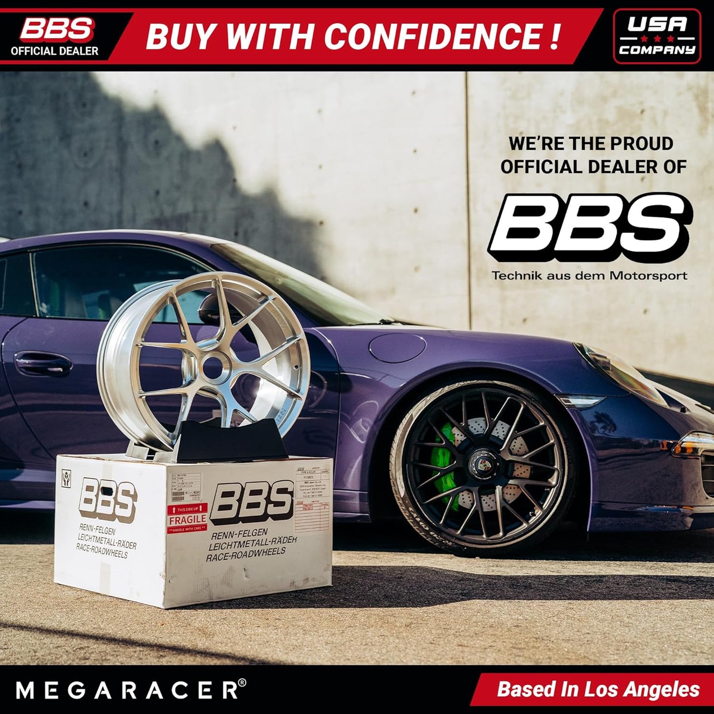 BBS Official Black Stainless Steel License Plate Frame – Made in USA – Premium Rustproof Powder-Coated Metal Car Accessory – Universal Fit – 1 Pack