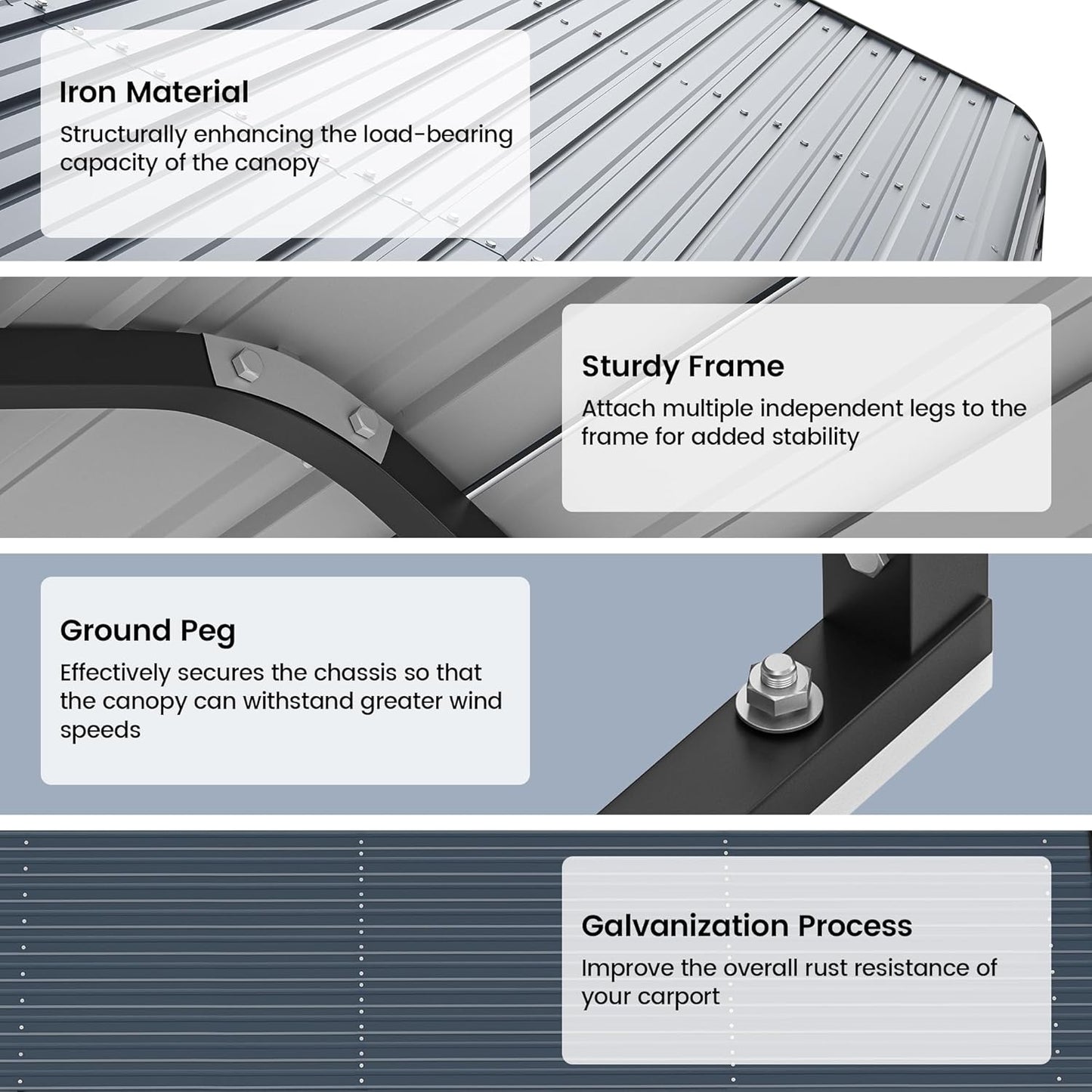 Real Relax 12'x20' Heavy Duty Metal Carport, Outdoor Garage Car Shelter Shade with Galvanized Roof & Removable Sidewalls, Heavier Metal Frame for Car and Boats, Truck Grey