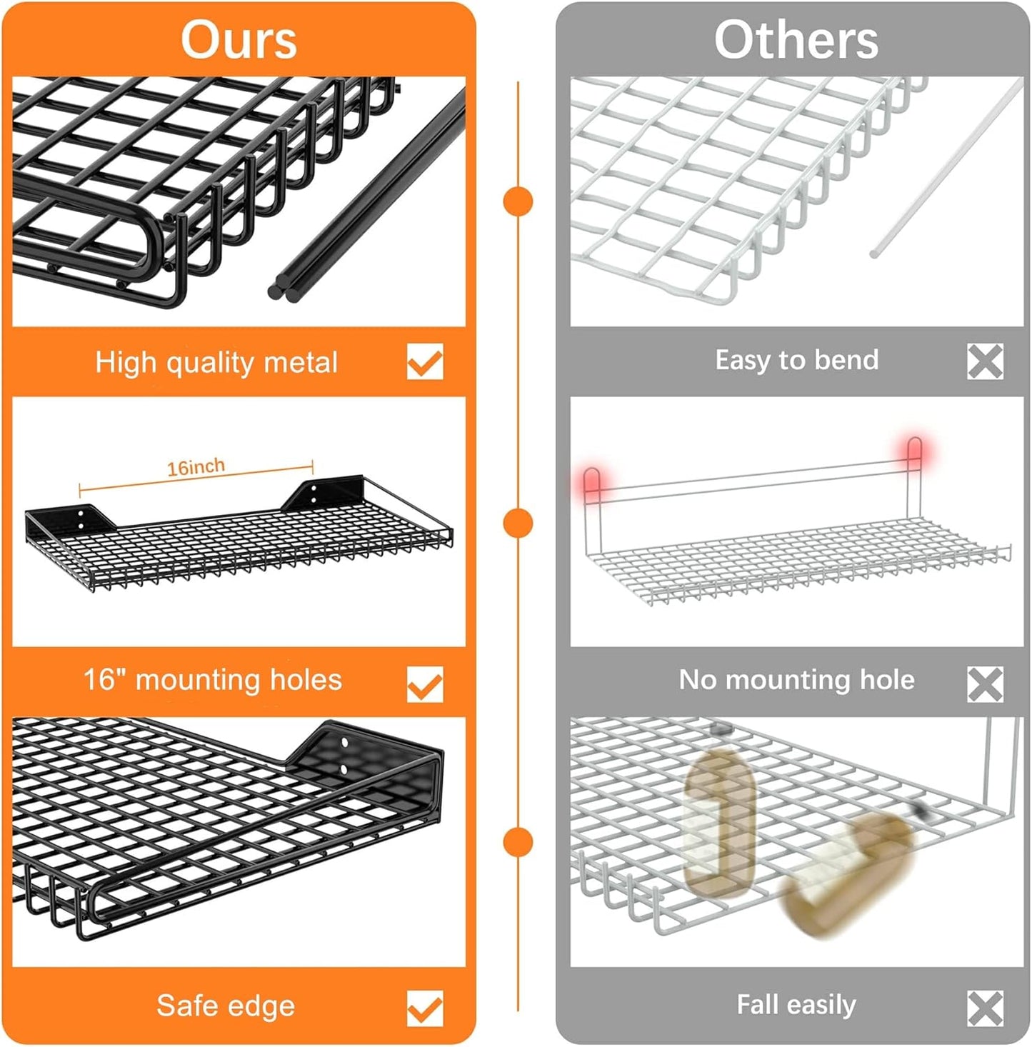 WALMANN Garage Wall Shelf, 4 Wall-Mounted Storage Shelves for Garage, Closet, Laundry Room, Heavy Duty Wall Shelving, Holds Up to 65 Lbs(Black, 4 Shelves)