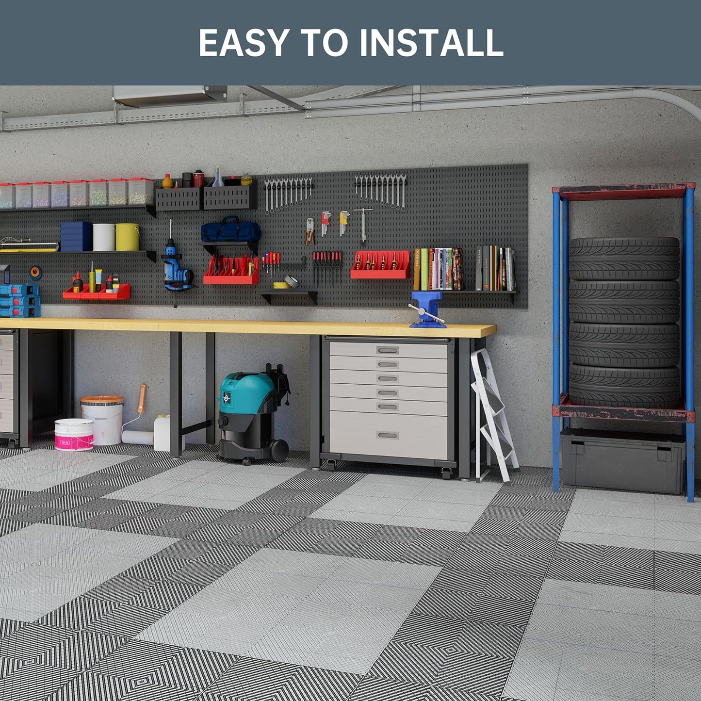 Multifunctional Interlocking Modular Garage Floor Tiles, Non-Slip Interlocking Plastic Floor Tiles, 15.7'' x 15.7'' x 0.7''(Thickness) Flooring Tile(40 Pack), Grey