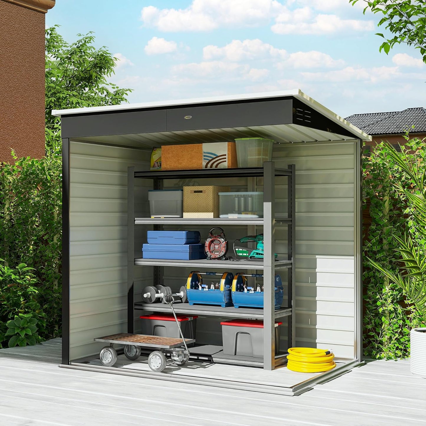 Outsunny 6' x 4' Outdoor Storage Shed, Easy to Assemble, Metal Garden Tool Shed with Lockable Door and Gloves for Backyard Garden Patio Lawn, Dark Gray