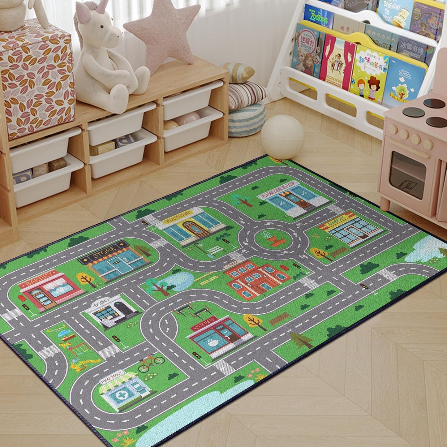 Play Rug for Playroom 2x3 Car Mat Town City Road Map for Boys Bedroom Fun Car Play Area Carpet Non-Slip Washable