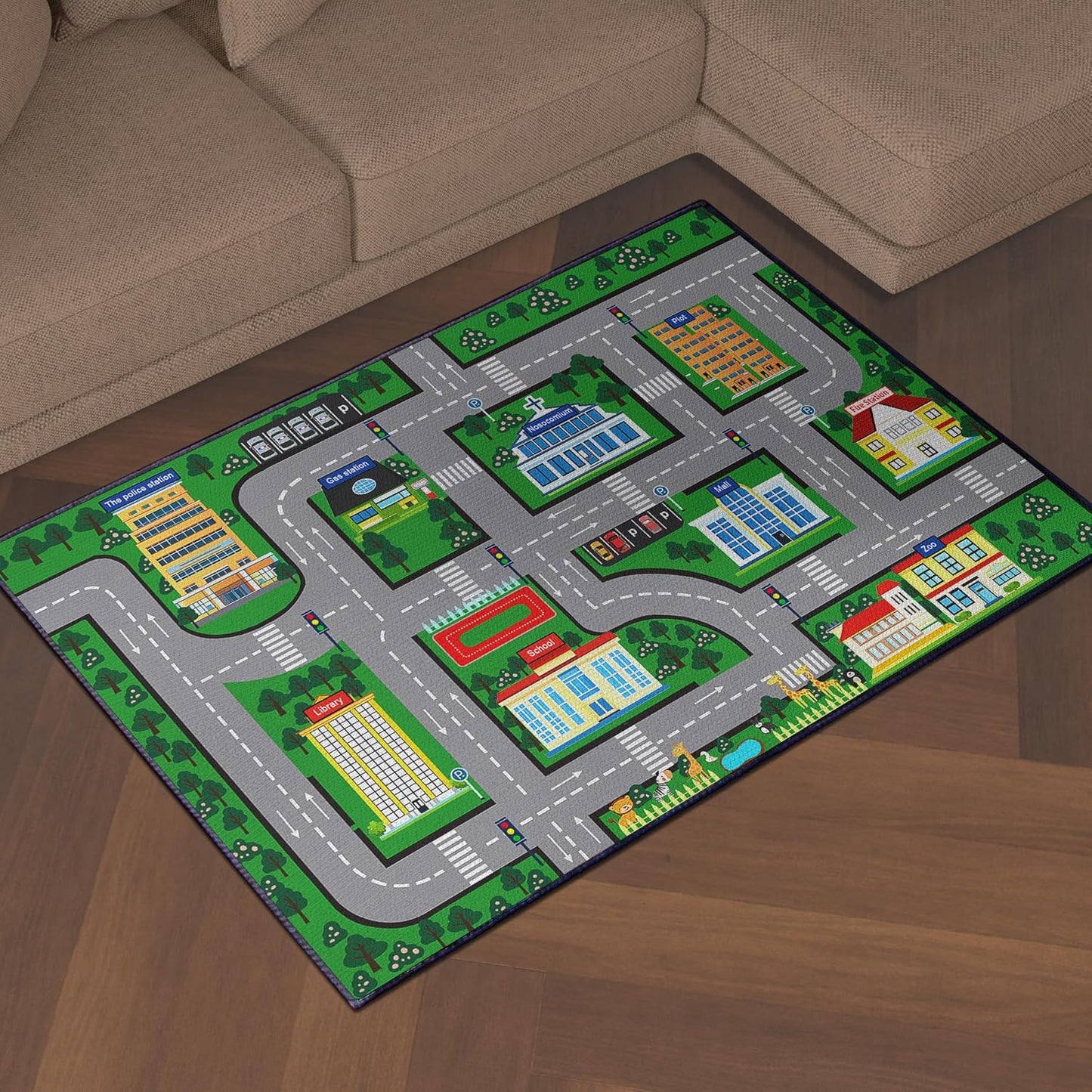 Play Mat 5'x 6'6" Car Rugs for Kids Toy Cars Kids Carpet City Pretend Play Non-Slip Washable