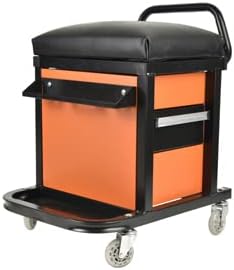 PONO Rolling Workshop Mechanics Creeper Seat with 2 Tool Storage Drawers Under Seat, Screwdriver Bracket, Padded Stool for Mechanic Tools, 300 Pounds Capacity