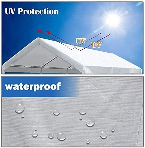 Rutile 12'x20' Carport Replacement Top Canopy Cover for Car Garage Shelter Tent Party Tent with Ball Bungees White (Only Top Cover, Frame is not Included)