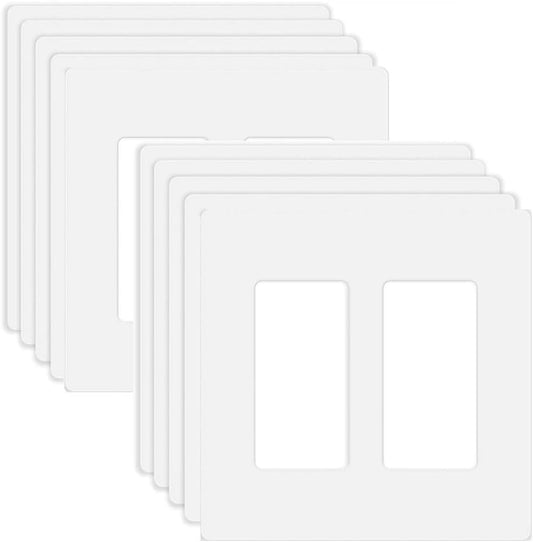 2-Gang Screwless Decora Wall Plate Cover Double Switch Outlet Electrical Faceplate for Light Switch, Smart Switch, Receptacle, Dimmers, USB Outlet, GFCI, Child Safe Cover Plate, White (10-Pack)
