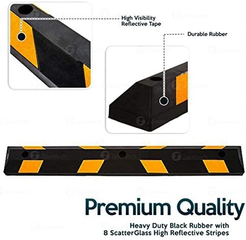 ZONETECH Large Heavy Duty Rubber Parking Curb – 72” Premium Quality Auto Garage Wheel Stopper Professional Grade w/Yellow Reflective Tape for Car, Truck, Trailer and RV (20-Pack)