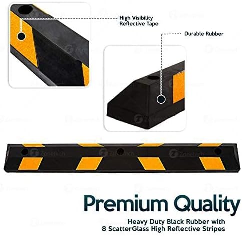 ZONETECH Large Heavy Duty Rubber Parking Curb – 72” Premium Quality Auto Garage Wheel Stopper Professional Grade w/Yellow Reflective Tape for Car, Truck, Trailer and RV (2-Pack)