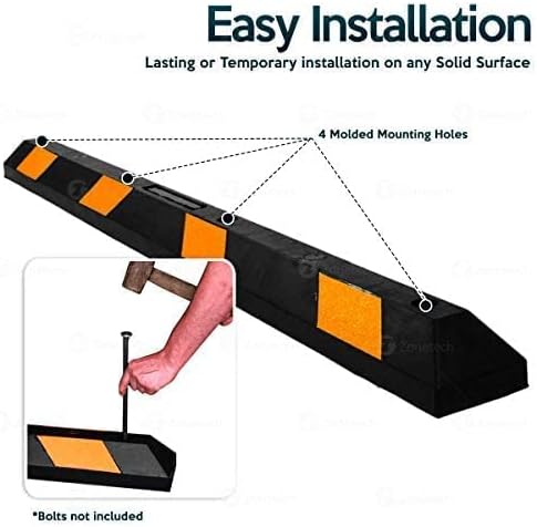 ZONETECH Large Heavy Duty Rubber Parking Curb – 72” Premium Quality Auto Garage Wheel Stopper Professional Grade w/Yellow Reflective Tape for Car, Truck, Trailer and RV (50-Pack)