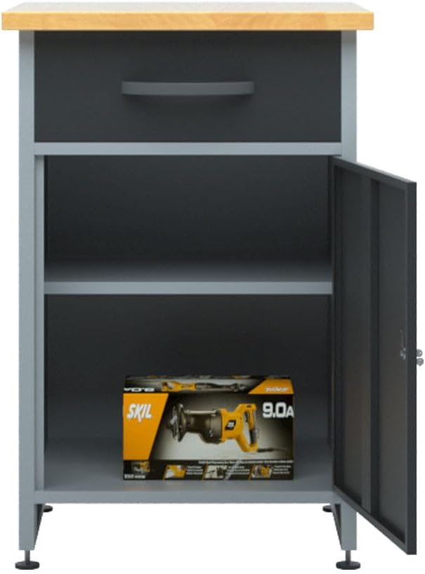 JZD Steel Workbench Garage Storage Cabinet Set with Wood Worktop