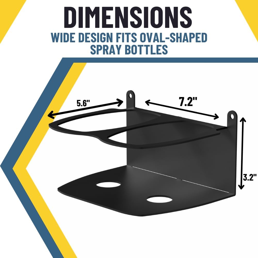 Koova Spray Bottle Holder Heavy Duty- Wall Mount Storage Rack for 2 Spray Bottles, Utility Shelf with Included Hardware - Made in USA, Sturdy Metal Organizer for Efficient Kitchen and Garage Storage