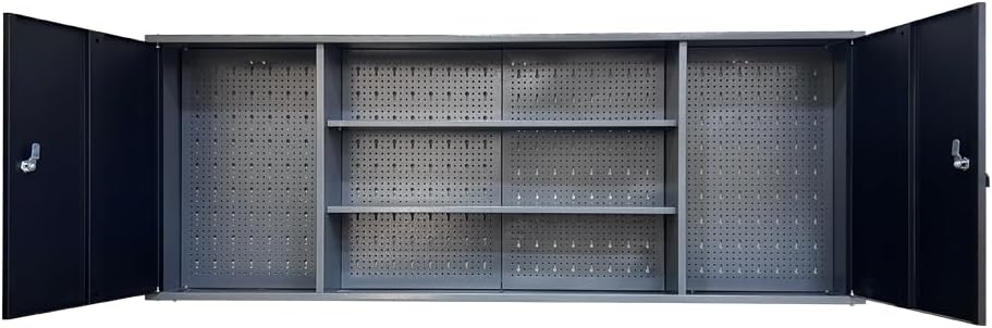 JZD Metal Storage Organization System, Wall Mount Tool Cabinets, Wood Tabletop, for Garage Basement