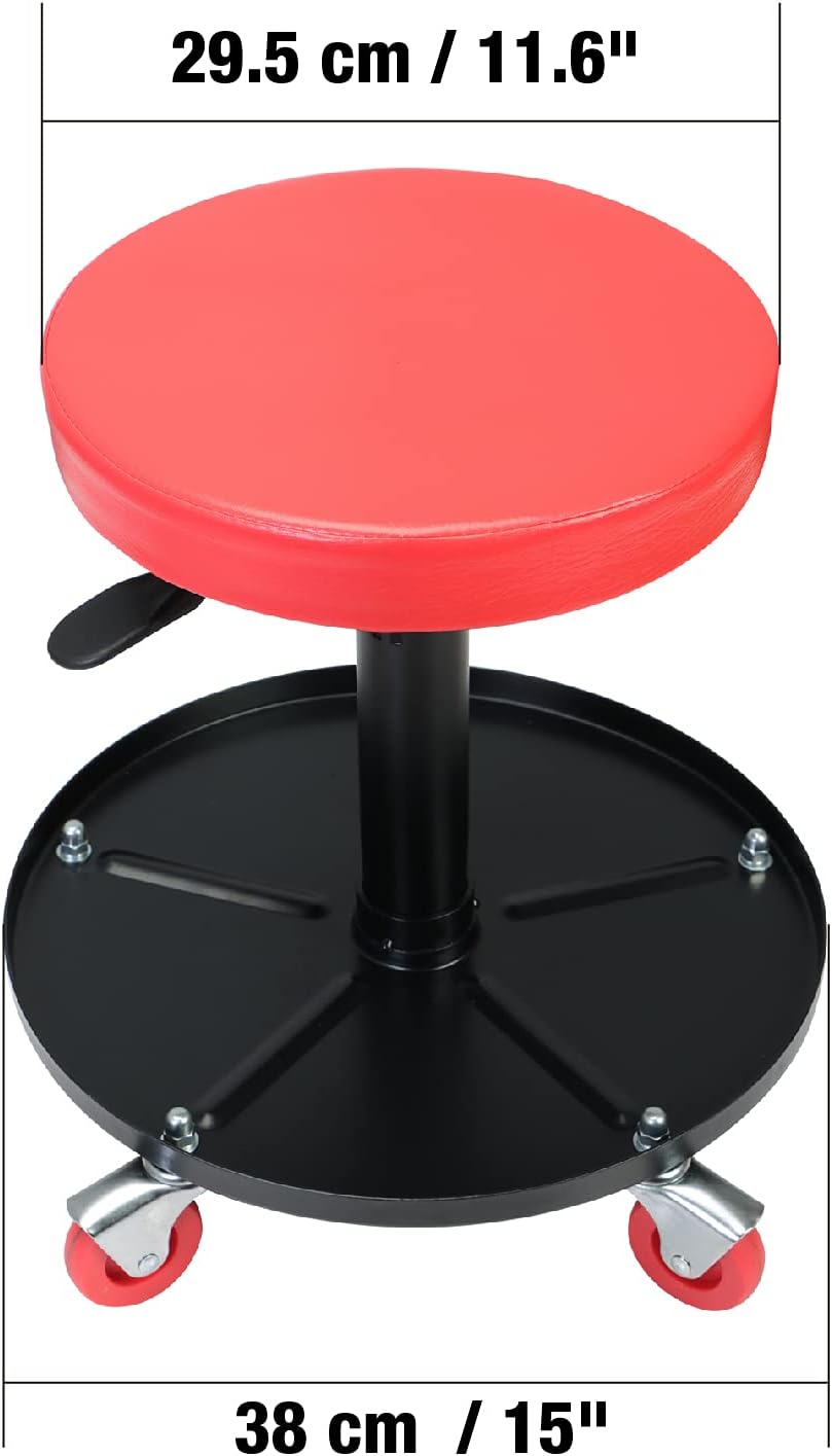 BIG RED ATRHL6201R Torin Heavy Duty Rolling Pneumatic Creeper Garage/Shop Seat: Padded Adjustable Mechanic Stool with Tool Tray Storage, Red Large,15.36" D x 15.36" W x 4.73" H