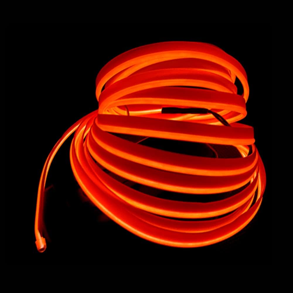 El Wire Orange Interior Car LED Strip Lights, 3M Neon Wire USB 5V with Fuse Protection for Automotive Interior Decoration, with 6mm Sewing Edge