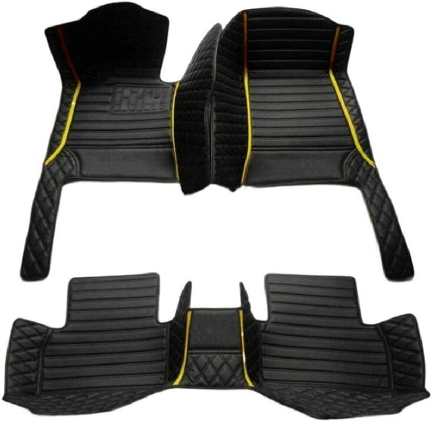 Customized Personalized car Floor mats, All-Weather Luxury car Floor mats, Waterproof and Anti Slip Leather car Floor mat Lining, 95% Customized car, Truck, and SUV Floor mats (Border Yellow Stripe)