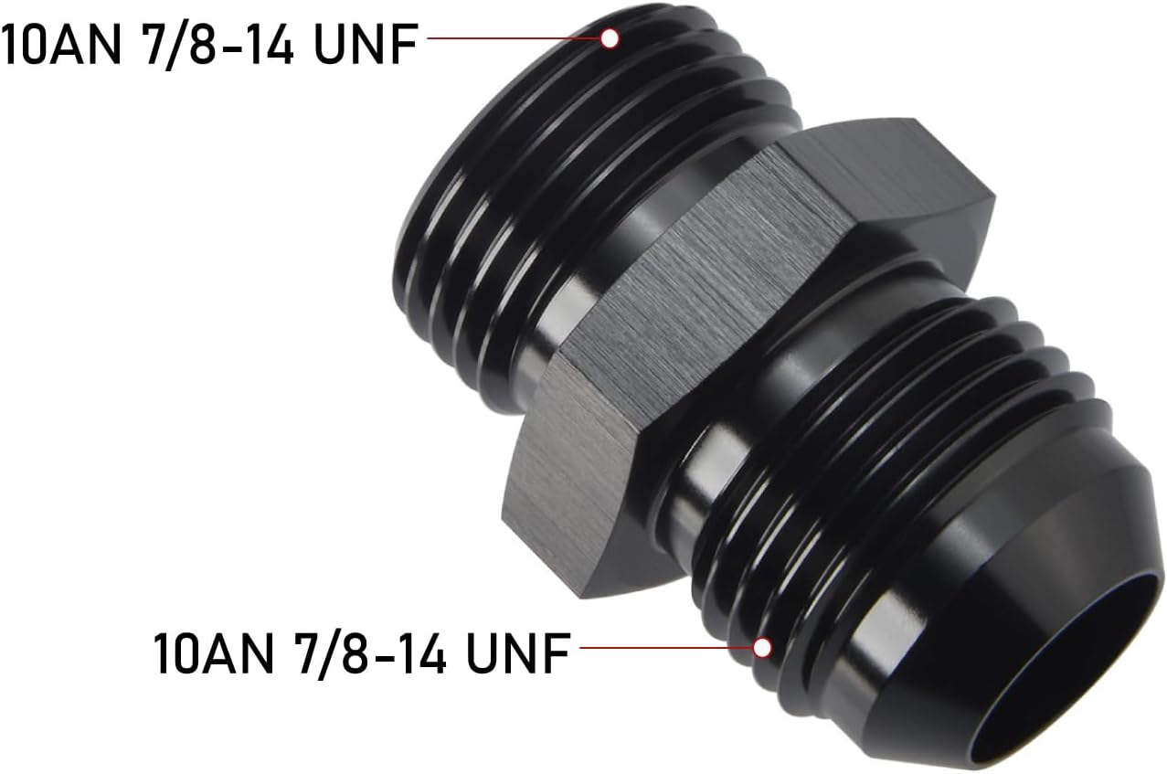 10AN Male Flare to 10AN ORB O-ring Boss Fuel Pump Rail Adapter Fitting Aluminum Black, Pack of 2