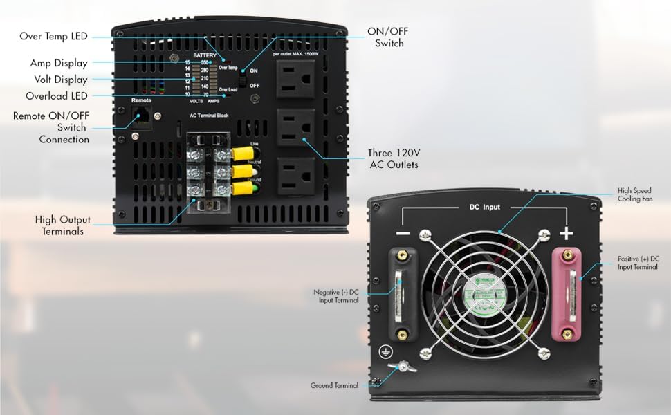 Wagan EL3742 3000 Watt Power Inverter with Remote Control 6000 Watt Surge Peak Power converter for Home RV Camping Van Life Off Grid