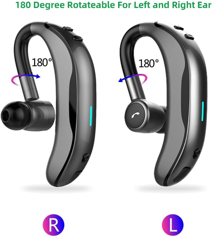 IHAO Bluetooth Earpiece Headphone Dual Noise Cancelling Mic Painless Open-Ear Handsfree Headset Stereo Sound Left/Right Changeable Earhook Earphones for Driving/Business/Gym-Single Ear F600 Black