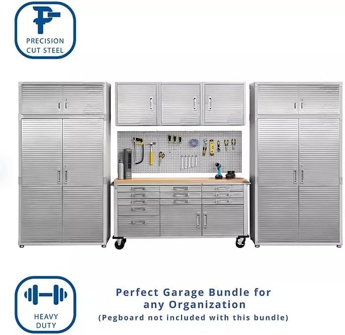 Heavy Duty 8-Piece Steel Garage Cabinet Storage Set With Rolling Workbench, 14 Feet Wide