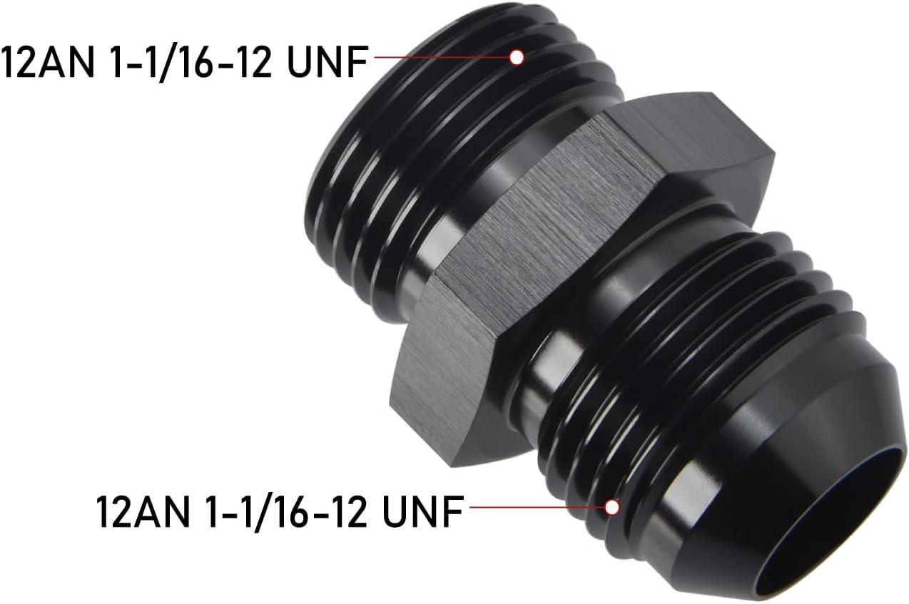 12AN Male Flare to 12AN ORB O-ring Boss Fuel Pump Rail Adapter Fitting Aluminum Black
