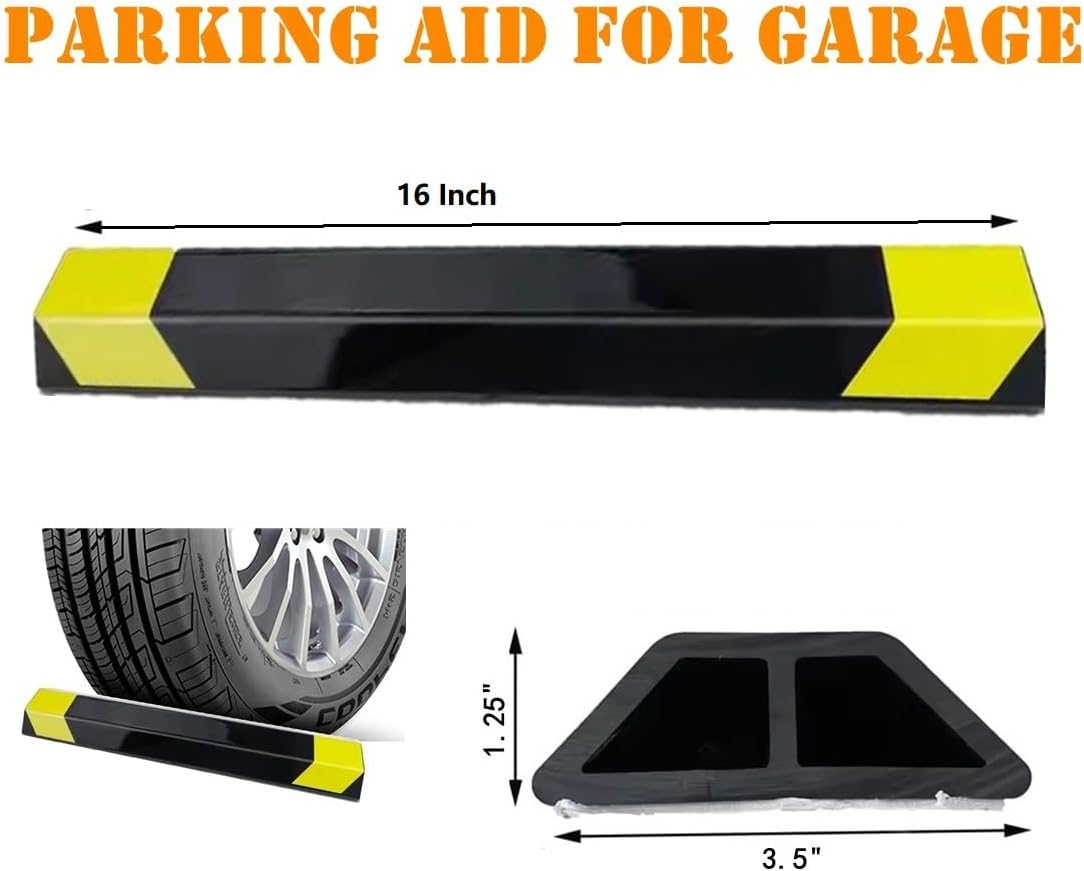 2 Pack 16" Parking Aid for Garage Heavy Duty, Car Parking Stopper for Garage, Parking Aids Protects Car, Parking Stopper Easy to Install (2 Pack 16" L x 1.25" H)
