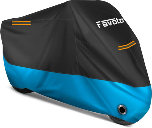 Favoto Motorcycle Cover 96.5 inches Length All Season Universal Weather Waterproof Rain Sun Outdoor Protection Night Reflector with Lock-Holes & Storage Bag Motorbike Vehicle Cover