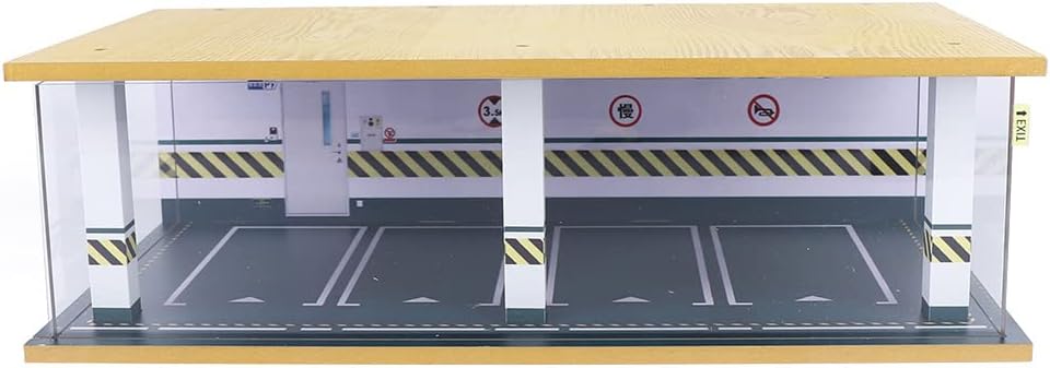 1/24 Parking Garage Model Car Garage Display Case with Clear Acrylic Cover and LED Lighting Toy Car Storage Tabletop Showcase for Boy Kids Home Toy Stores