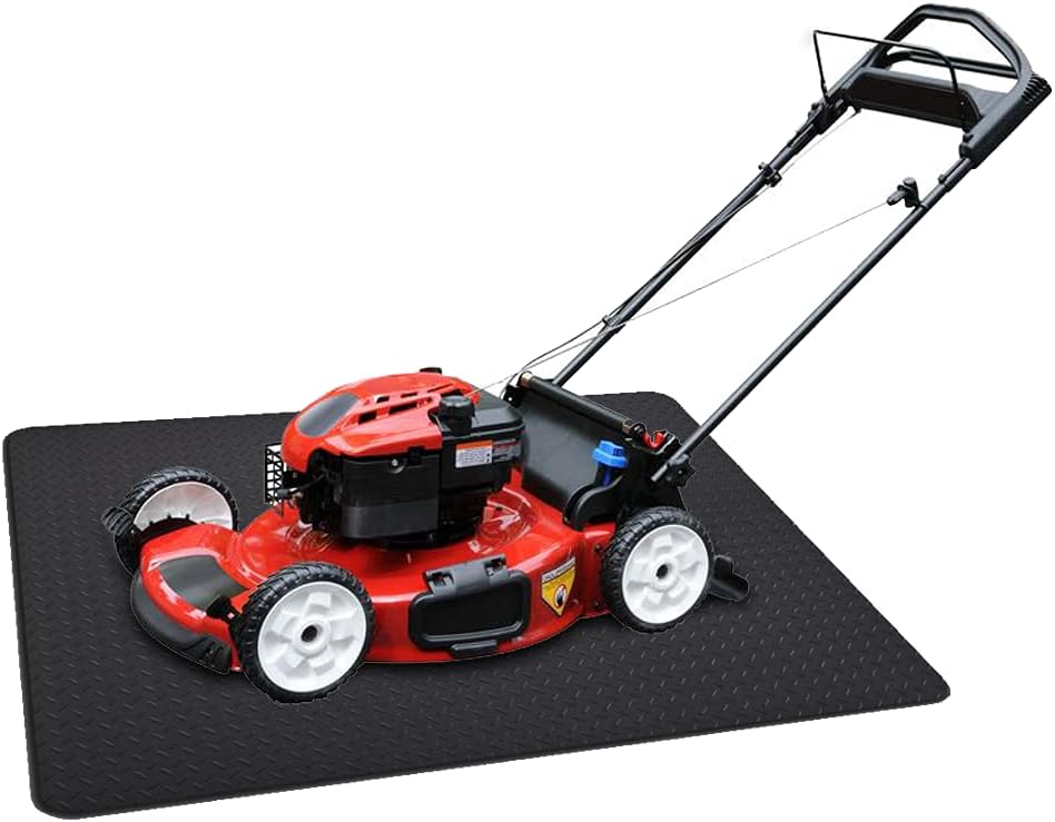 RESILIA Garage Mat, Prevents Stains Decorative Embossed Diamond Plate Pattern Black, 3 Feet x 4 Feet, Made in The USA