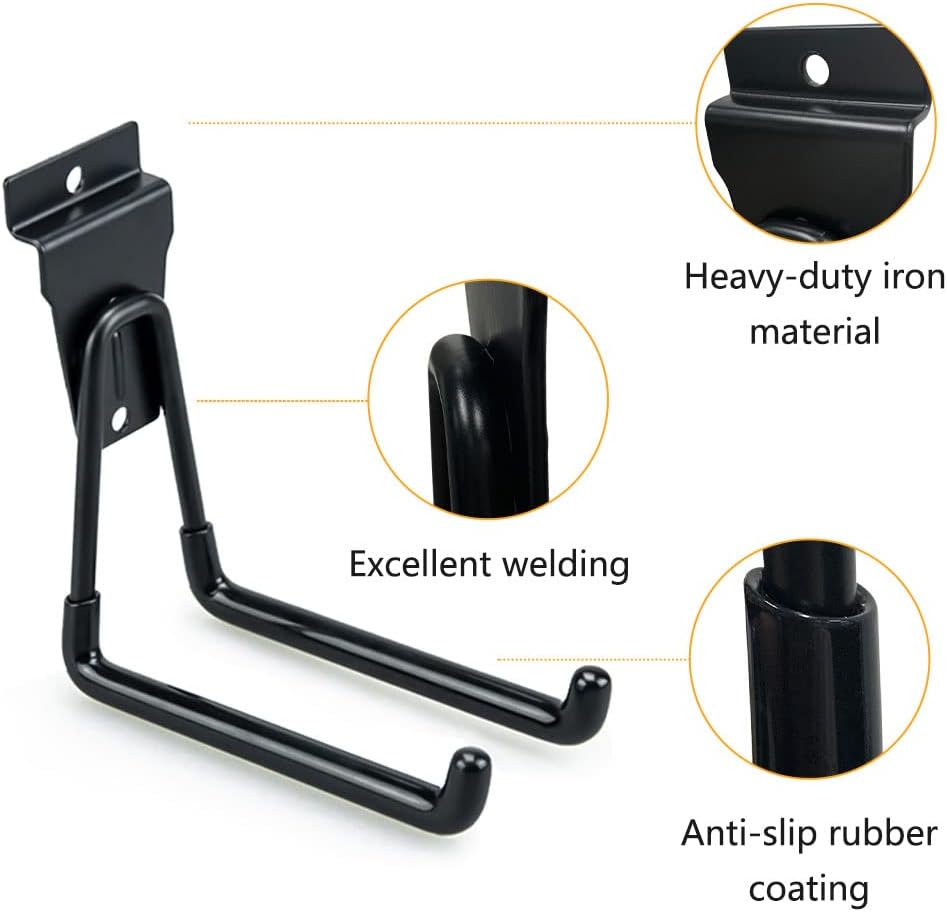 Slatwall Hooks Heavy Duty Slatwall Accessories Small J Hooks Garage Slat Wall Hooks and Hangers, Black(10 Pack)