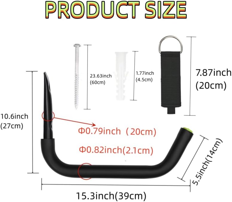 Garage Storage Heavy Duty Hooks, 15Inch Jumbo Arm Kayak Rack, Heavy Duty Wall Hooks for Canoe, Ladder, Bicycle, Folding Chairs, Surfboard, Snowboard, Hose and Tools (4 Pack)