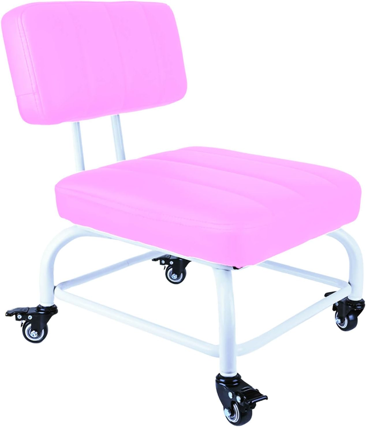 Rolling Stool and 4 Wheels with Brakes Rolling Chair for Home Office Garage Shop Roller Seat Water-Proof High Density Cushion and Steel Pink
