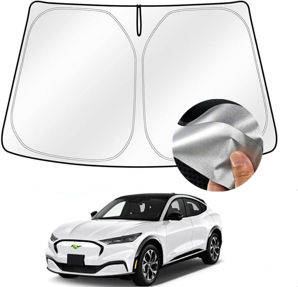 Cartist Windshield Sun Shade Fits for Ford Mustang Mach-e 2021 2022 2023 2024 2025 Accessories Foldable Car Front Window Sunshade for Mustang Mach-e Sun Visor Block UV Rays