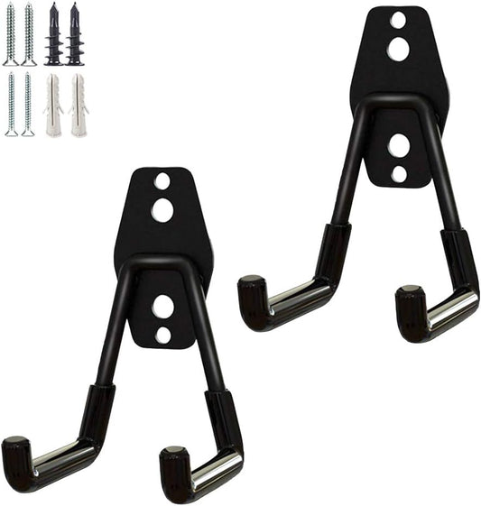 2 Pack Garage Storage Utility Hooks，Garage Garden Tool Organizer，Steel Wall Mount Hooks, Garden Small U Hooks (Black)