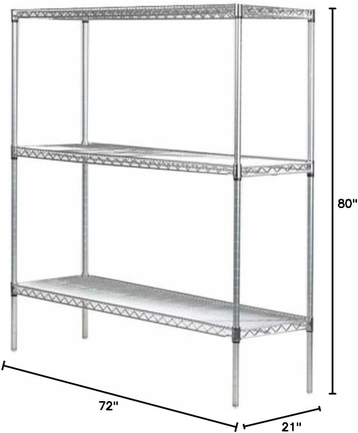 Omega 21" Deep x 72" Wide x 80" High 3 Tier Chrome Starter Shelving Unit