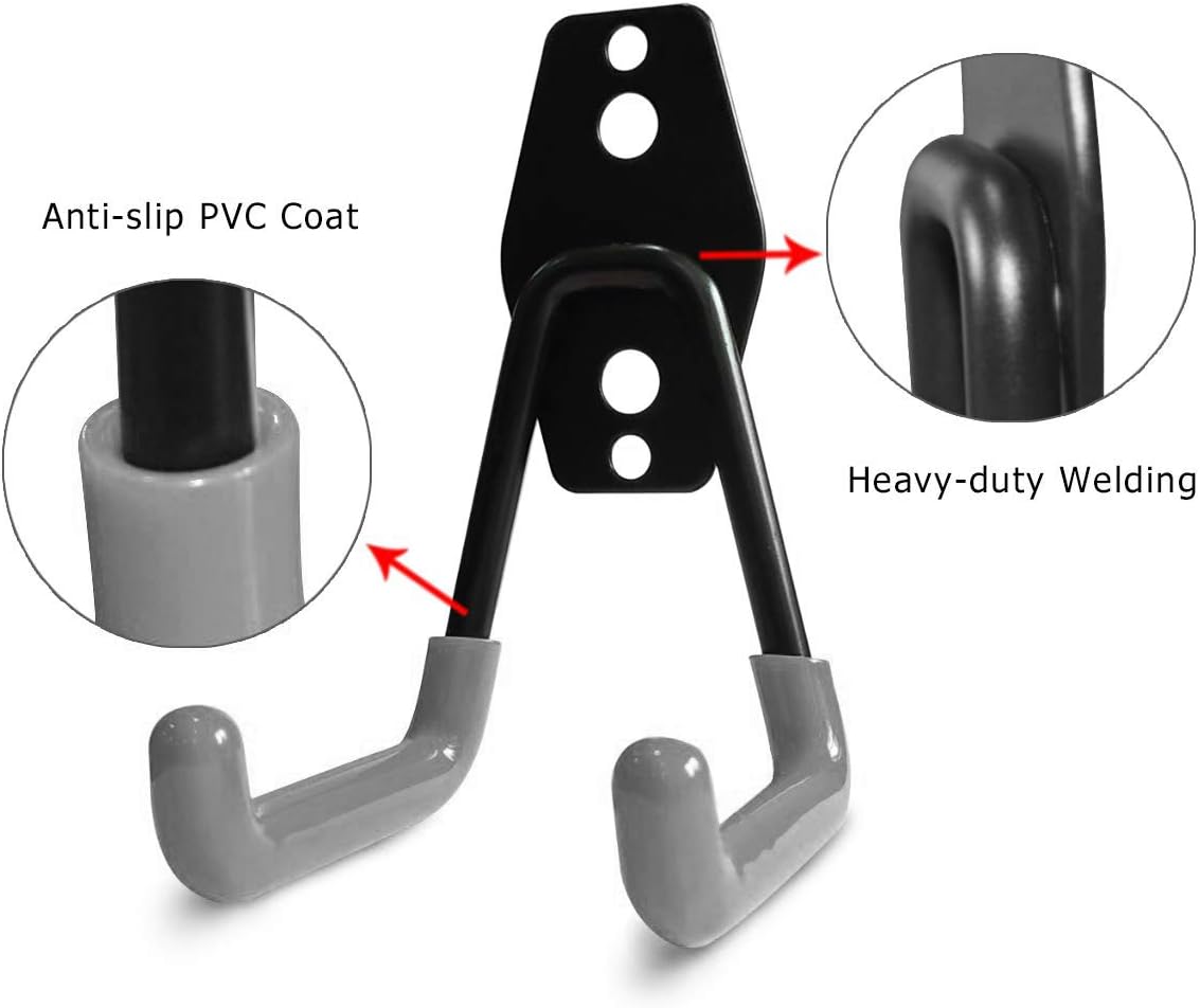 2 Pack Garage Storage Utility Hooks，Garage Garden Tool Organizer，Steel Wall Mount Hooks, Garden Small U Hooks (Black) (Gray)