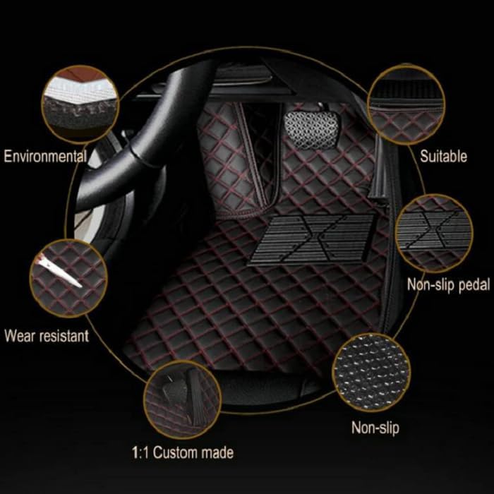Customized personalized car floor mats, all-weather luxury car floor mats, waterproof and anti slip leather car floor mat lining, 95% customized car, truck, and SUV floor mats (Edge light brown)