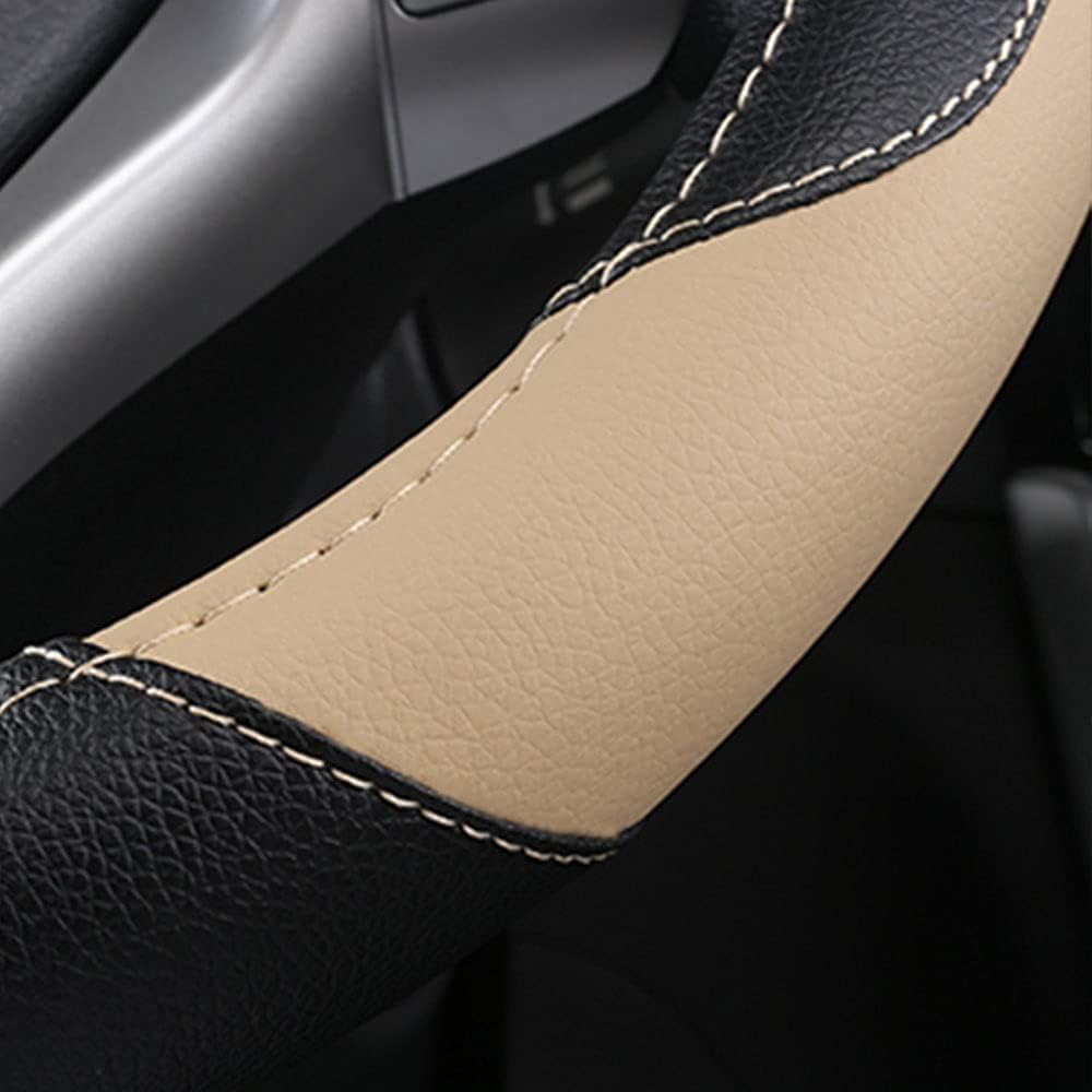 Leather Car Steering Wheel Cover, Non-Slip Car Wheel Cover Protector Breathable Microfiber Leather Universal Fit for Most Cars(Beige)
