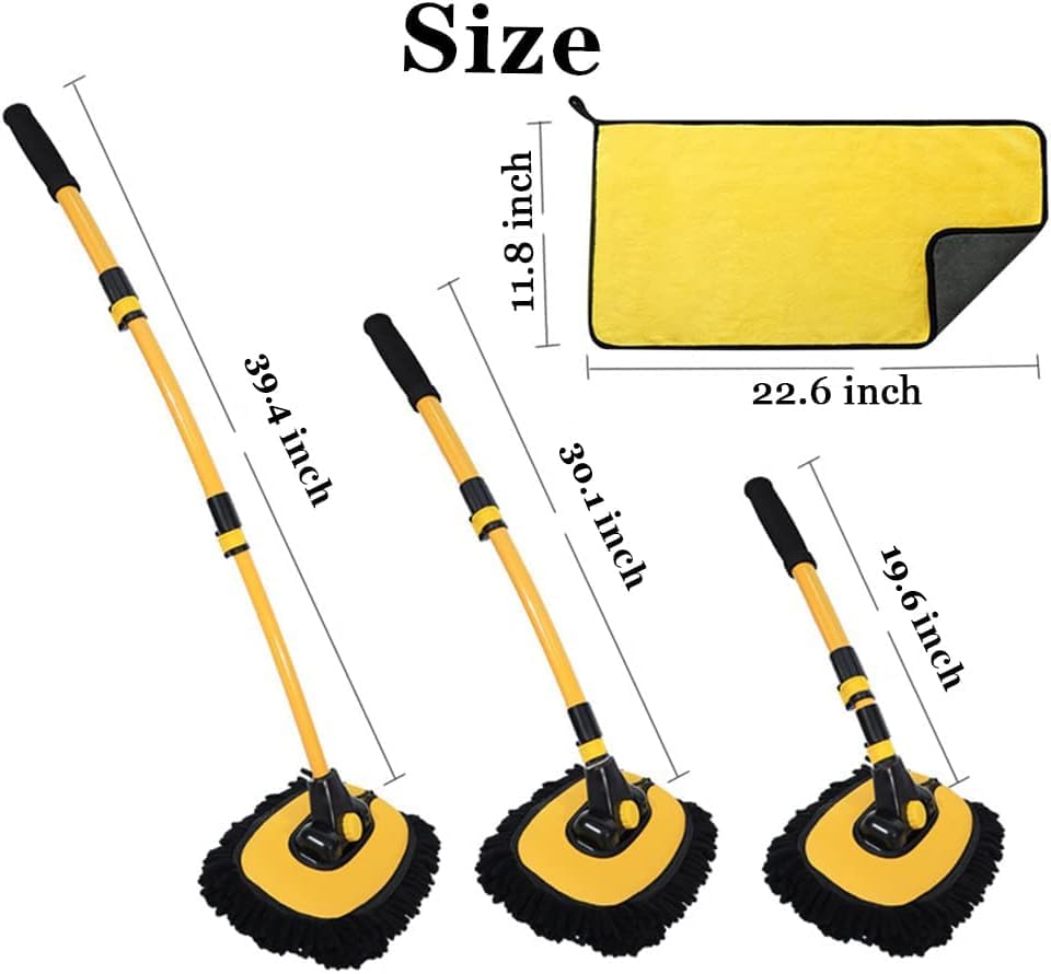Car Wash Brush with Long Handle, Microfiber Towels Car Wash Kit Cleaning Supplies, Car Wash Mop Mitt with 2 Replacement Head , Extension Pole Car Brush Cleaning Kit for Cars Trucks