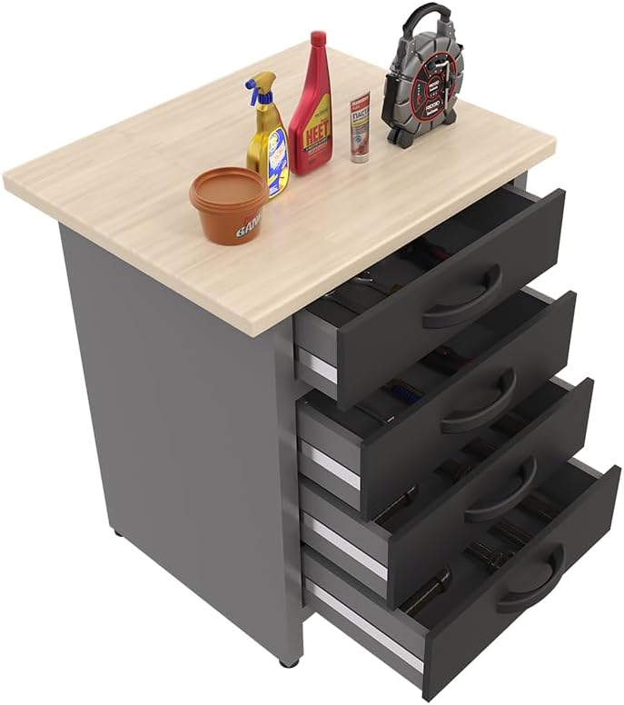 JZD Steel Workbench Garage Storage Cabinet Set with Wood Worktop