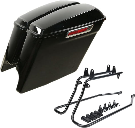 XFMT Vivid Black 5" Stretched Extended Saddlebags Hard Saddle Bags W/Black Conversion Bracket For Harley Softail Heritage Deluxe 1984-2017