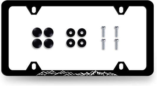 Mountain License Plate Frame Mountain License Plate Holder Stainless Steel Black Funny License Plate for USA Canada 6.3" X 12.3" with 4 Holes and Screws