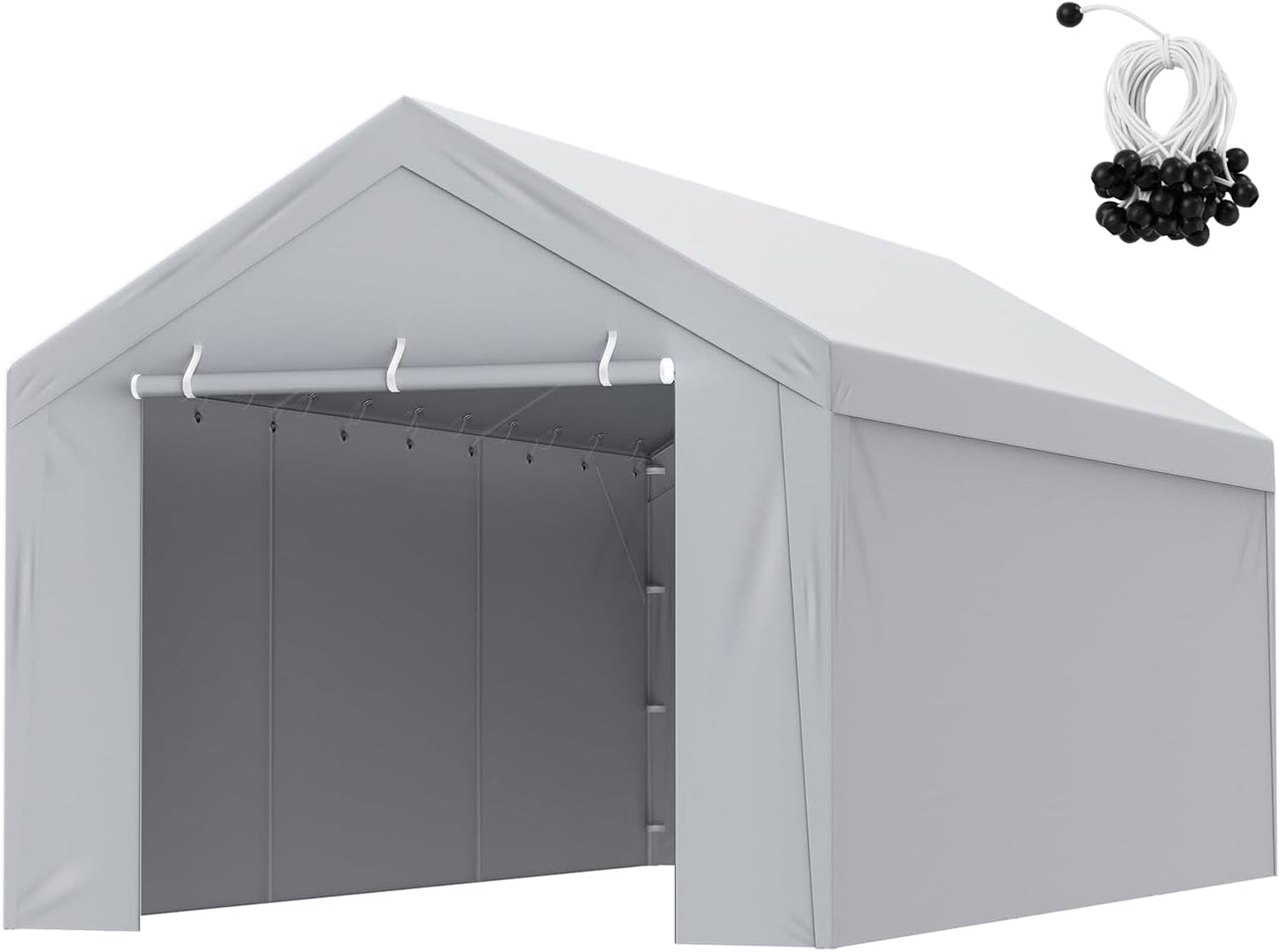 VEVOR Carport Replacement Canopy Cover Top + Side Wall 10 x 20 ft, Garage Tent Shelter Tarp Heavy-Duty Waterproof & UV Protected, Easy Installation with Ball Bungees,Grey (Frame Not Included)