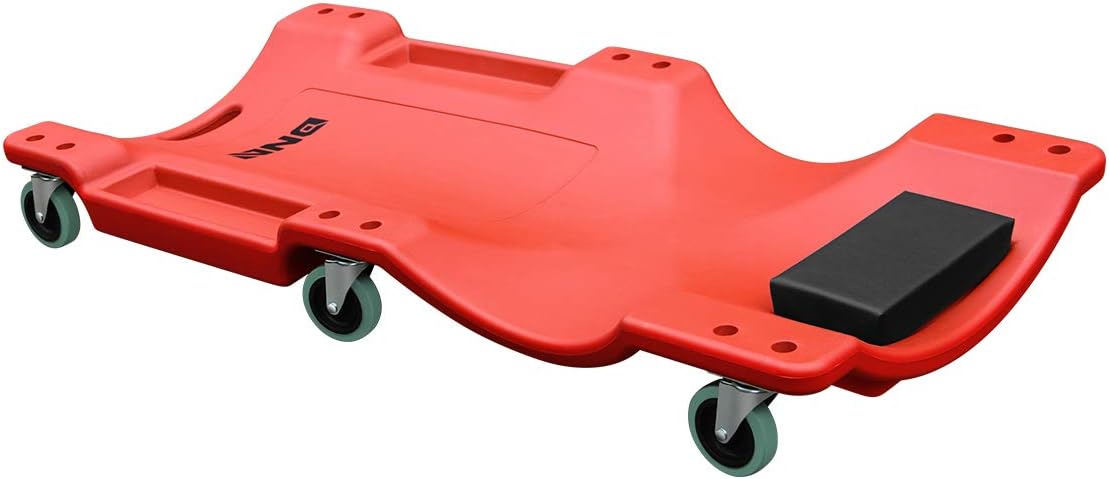 DNA MOTORING 40 Inch Mechanic Creeper, Blow Molded Low Profile Rolling Garage Creeper, w/Padded Headrest, Dual Tool Trays, 350lbs Capacity, Red, TOOLS-00005