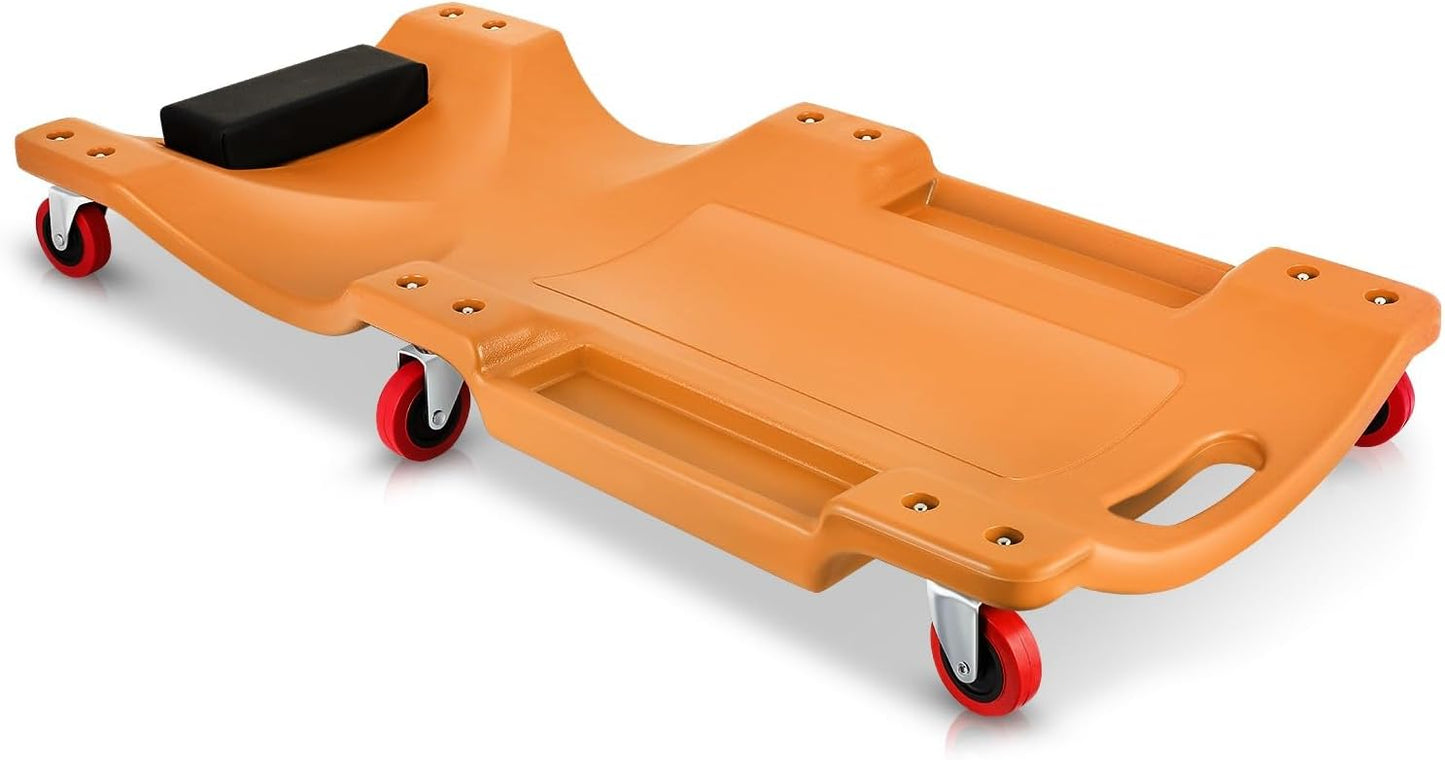 Auto Dynasty 36 Inches Mechanic Creeper, Automotive Garage Repair Low Profile Under Car Rolling Creeper with Padded Headrest, Plastic, Orange