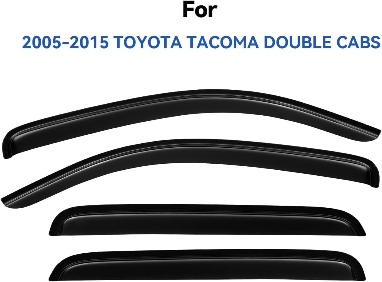 Window Visors Rain Guards for 2005-2015 Toyota Tacoma Double Cab, Out-Channel Window Vent Wind Deflectors Visors Shades for 05-15 Tacoma