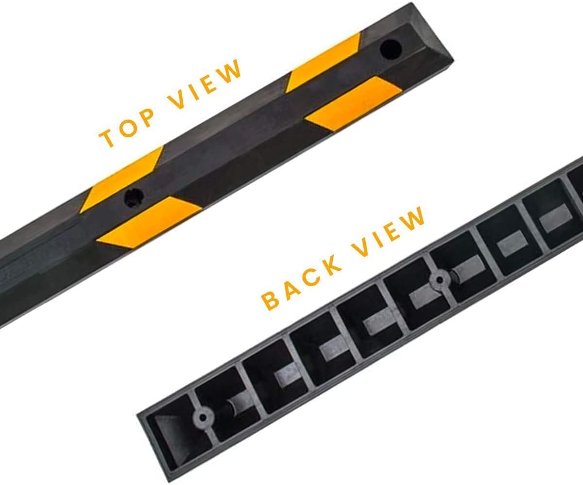 Zento Deals Rubber Parking Curb Garage Car Stopper - Parking Wheel Stopper Block 72” Wide Easy to Install, Black/Yellow Reflective Parking Block; for Car, Truck, Trailer and RV (Black and Yellow-2)