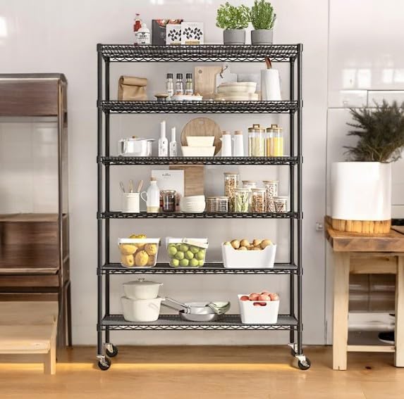 Organize in Style with The Members Mark 6-Tier NSF Heavy Duty Wire Shelving, 47.75" W x 18" D x 75.5" H (Graphite, 2 PACK)
